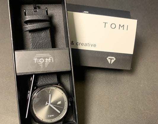 TOMI T-044 Men's Watch Quartz Date Leather Strap
