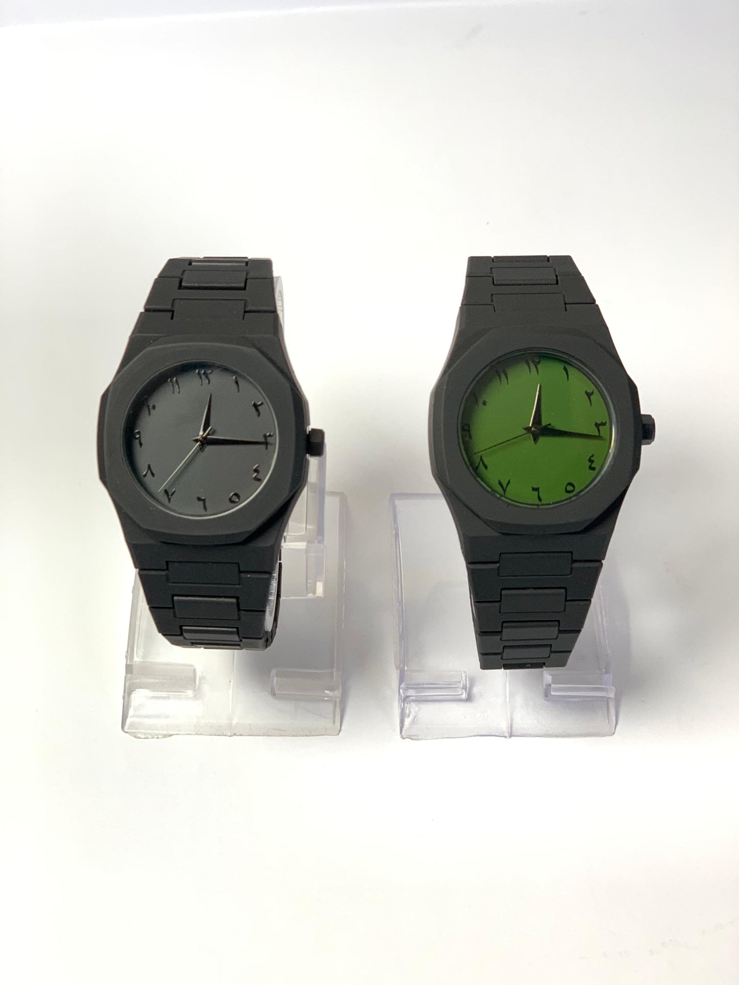 Original black arabic aura watch with fiber material and Green dial