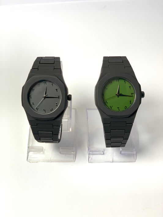 Original black arabic aura watch with fiber material and Green dial
