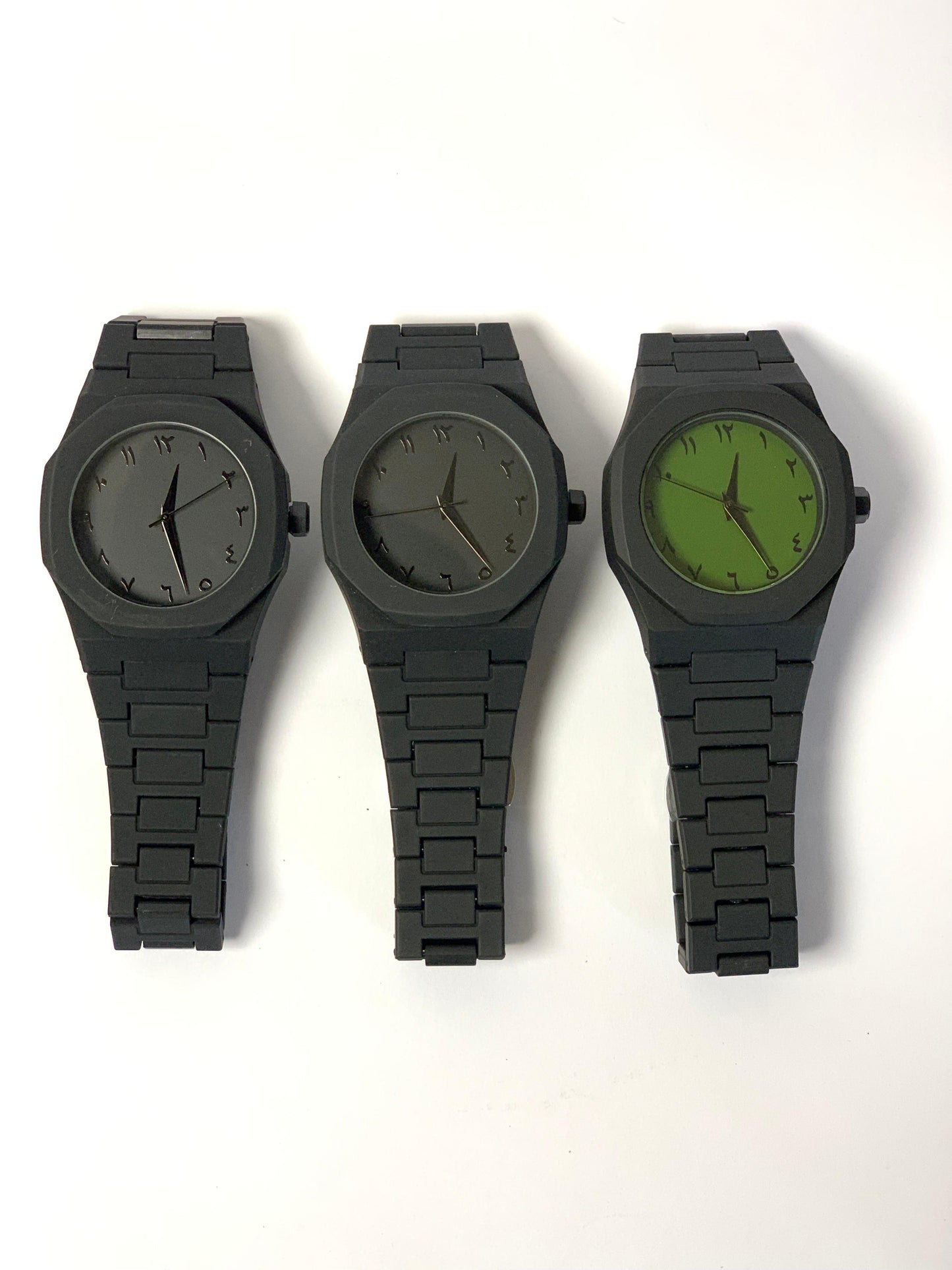 Original black arabic aura watch with fiber material and Green dial