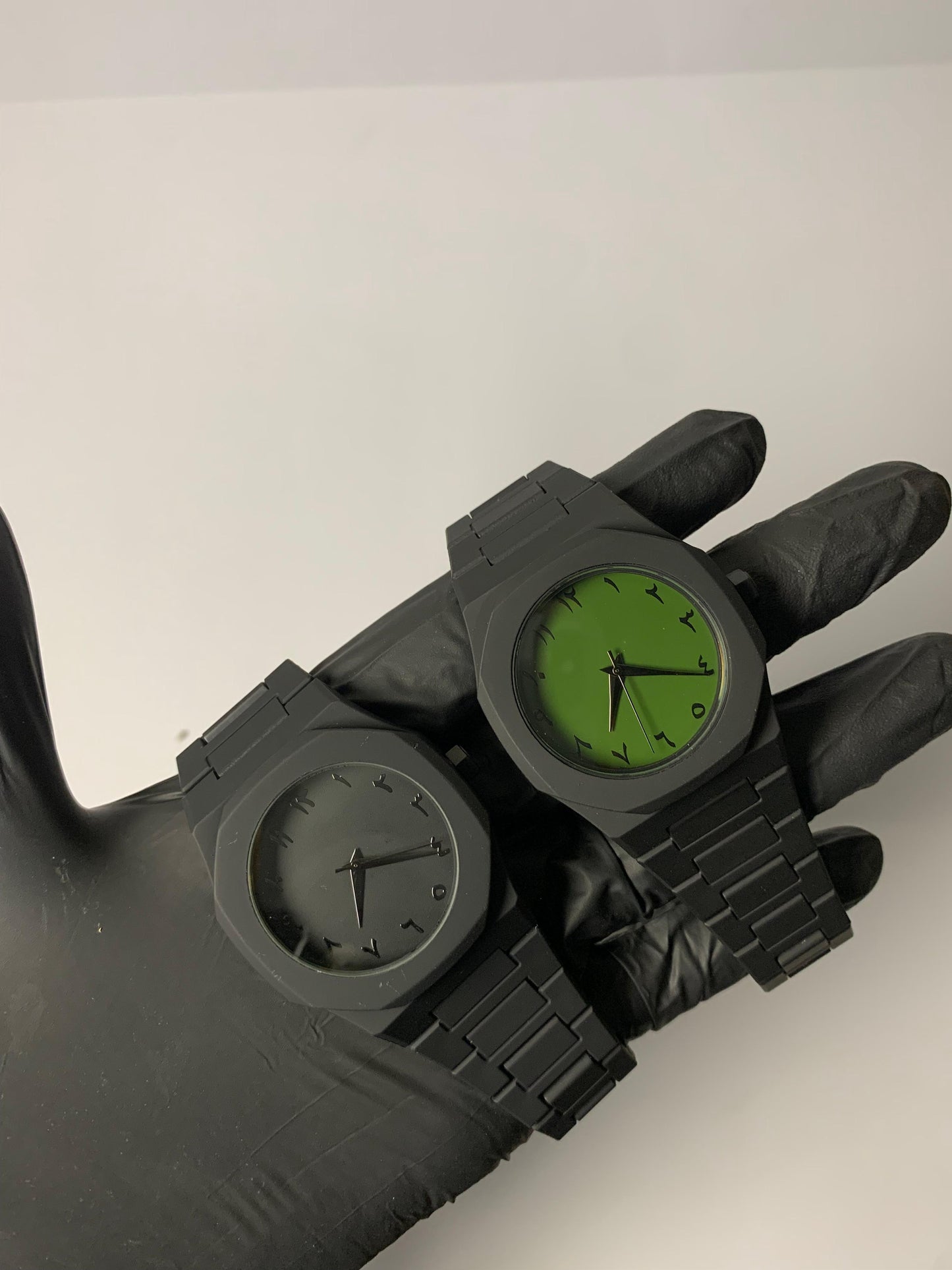 Original black arabic aura watch with fiber material and Green dial