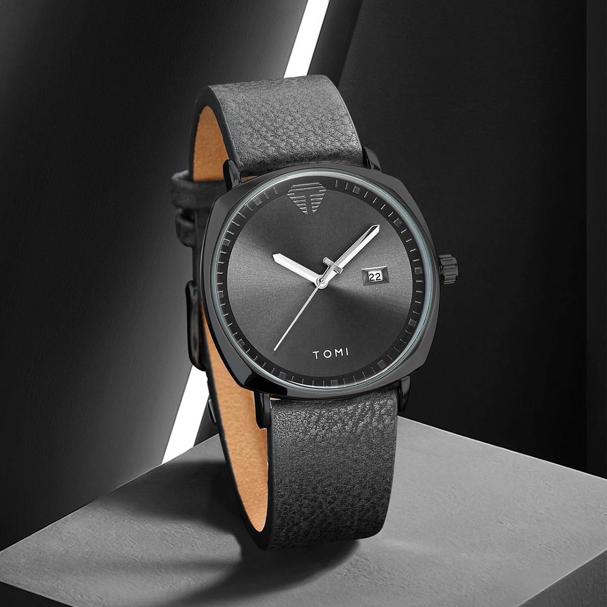 TOMI T-044 Men's Watch Quartz Date Leather Strap