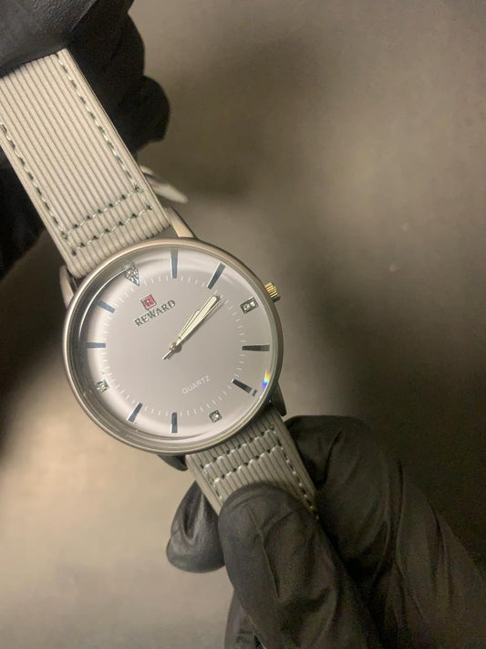 Reward Classic Silver and Comfortable Fabric Strap Watch